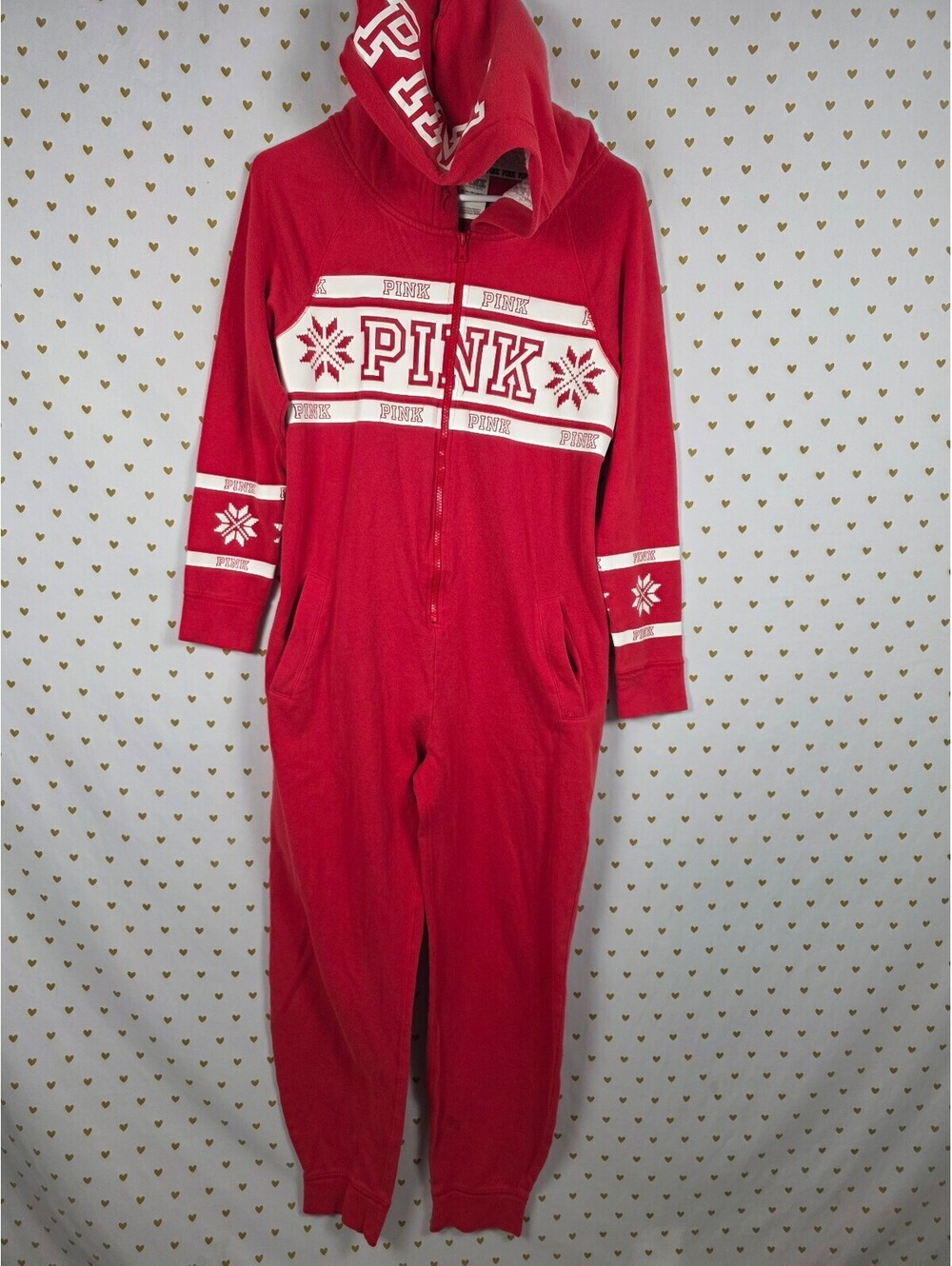 Victoria's Secret PINK Fair Isle Snowflake Sherpa Hood Onesie Pajama XS